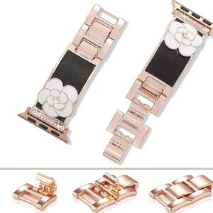 Rose Gold and Black Watch Band with Floral Accent for Apple Watch (42/44/45mm)